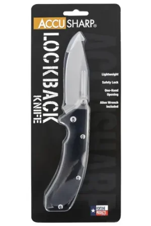 ACCUSHARP Lockback 3 Folding Clip Point Plain SS Black FRN - In Demand