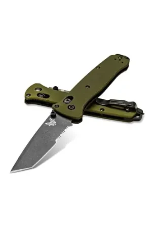 BENCHMADE Bailout AXIS 3.38" Folding Knife - Gray Tanto Combo Blade / Woodland Green Handle - Super Sale
